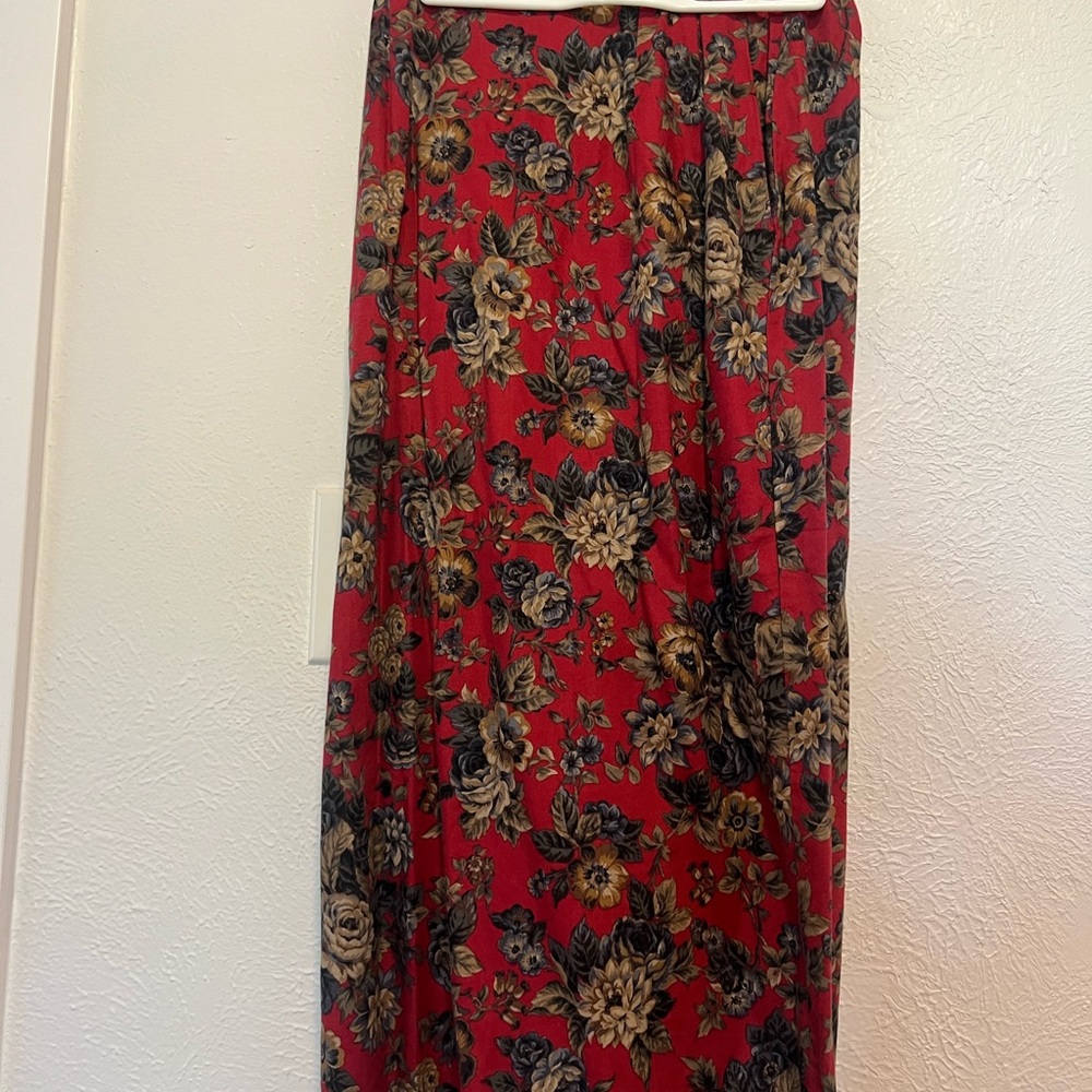 Vintage Red Floral Maxi Skirt